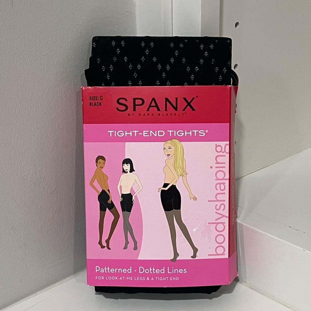 NWT Spanx Tight-End Tights Patterned Dotted Lines Black Body Shaping Flattering